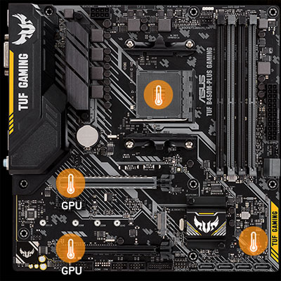 ASUS TUF B450M-PLUS GAMING Motherboard with Multiple Temperature Source Icons
